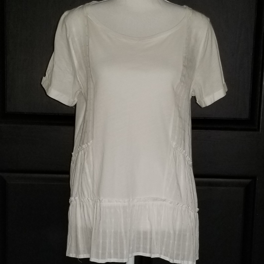 NWOT Ellison Mixed Media Peasant Ruffled Top
